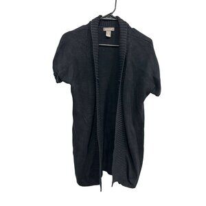 Kenar Black Open Front Medium Short Sleeve Cardigan Sweater Minimalist Collared